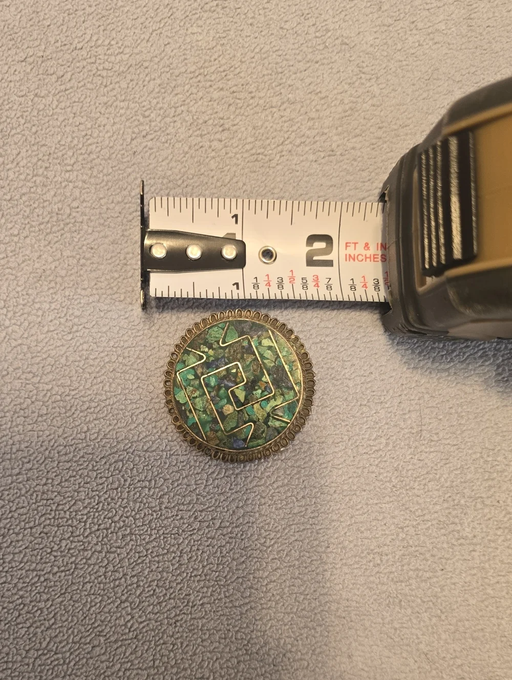 Sterling Green Azurite Inlay Round Statement Brooch/pendant